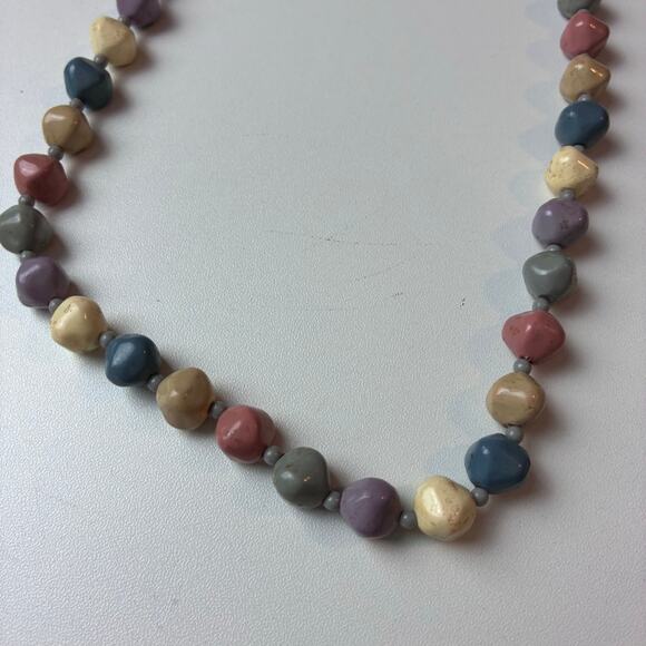 11" Multicolor Boho Hippi Necklace Muted Earth Tone Smooth Rock Pebbles Teacher - Picture 7 of 7